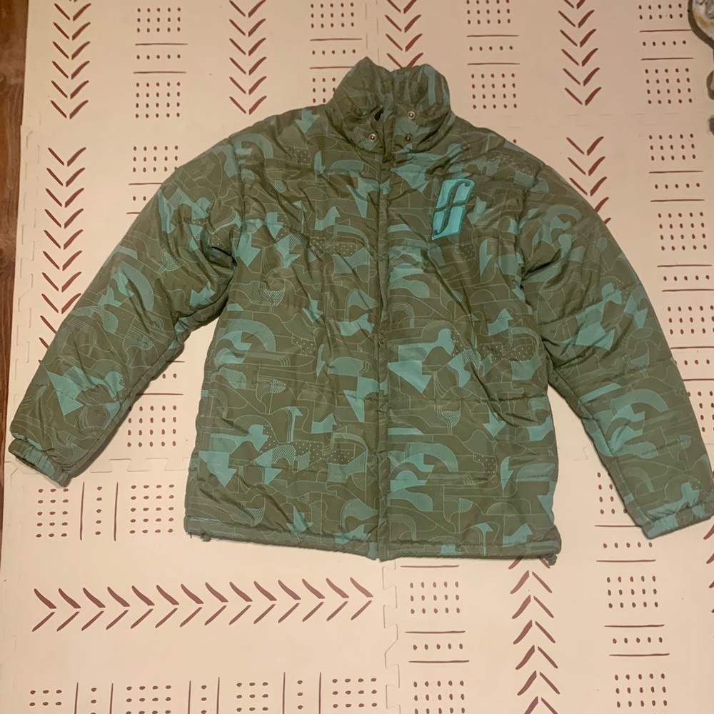Forum sz large men’s snowboarding jacket army green/blue excellent condition
